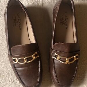Kim Rogers Womens 7M Eileen Brown Faux Leather Gold Chain Slip On Comfort Loafer